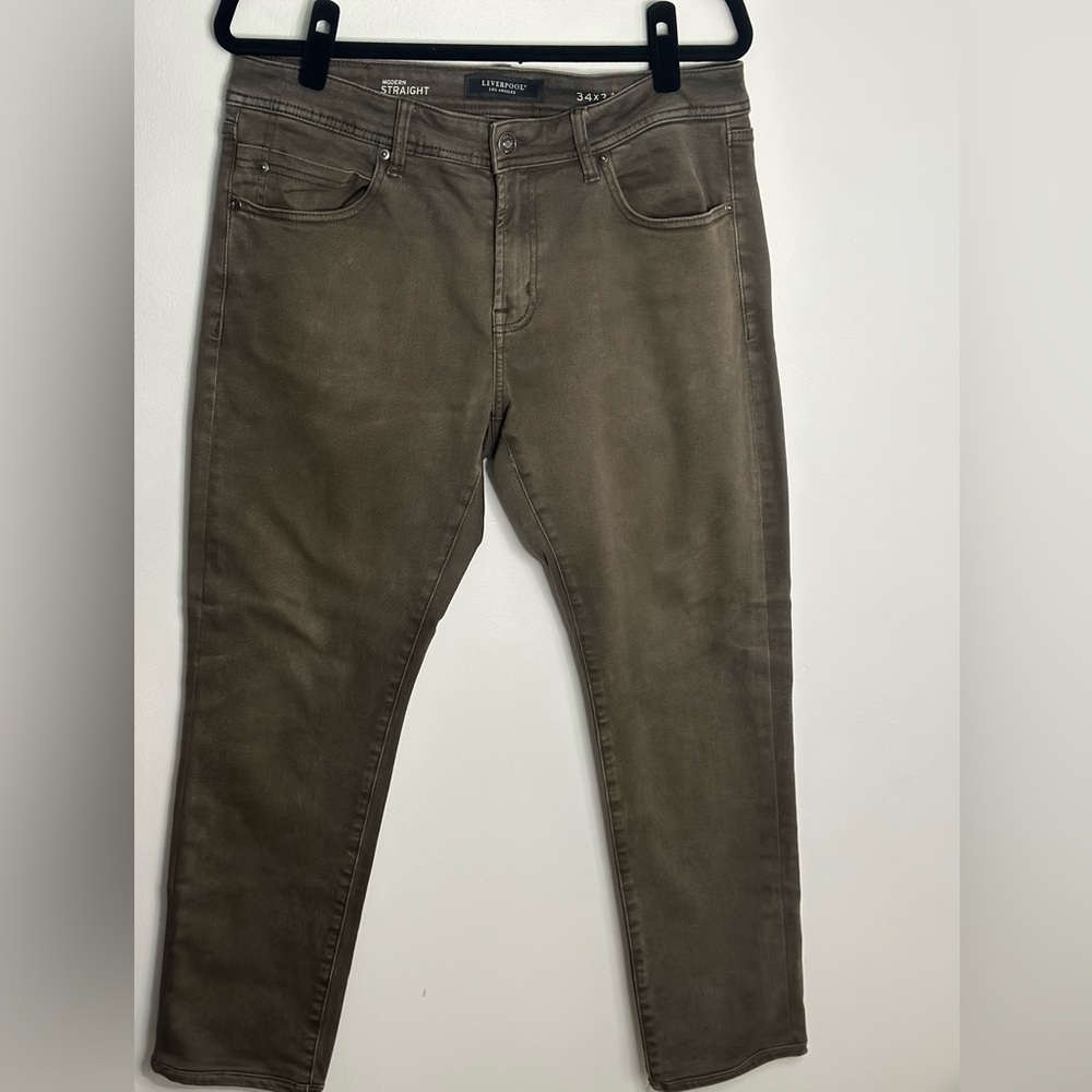 Liverpool Los Angeles Modern Straight Brown Jeans 34x28 Hemmed
